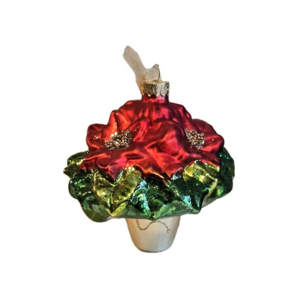 New Red / Green / Gold Poinesttia Plant Hoilday Christmas Tree Ornament - Picture 3 of 3